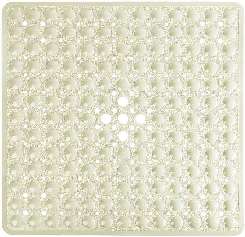 Yimobra Shower Stall Mat Non Slip, 21x21 Inch, Soft Square Bath Mat for Shower with Suction Cups and Drain Holes, Stall Floor Mats for Bathroom, Machine Washable, Bathroom Accessories, Beige - Image 1